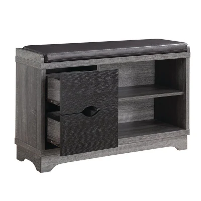  Mobiliario de casa gris lavado Zapata 4 pares de Banco de almacenamiento en estanterías con cojín y 4 cajones