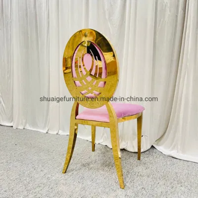 Precio barato Rosa Velvet Cojín Oro Acero inoxidable silla de boda
