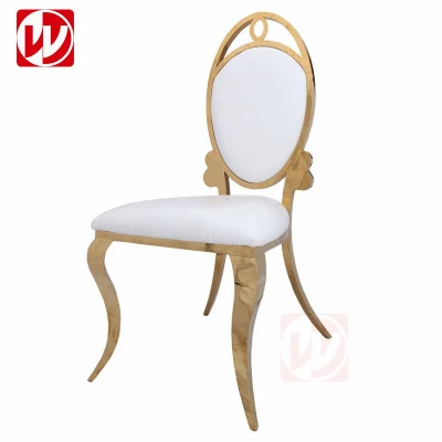 Gold Acero inoxidable silla de comedor Blanco PU cuero Hotel Sillas de boda