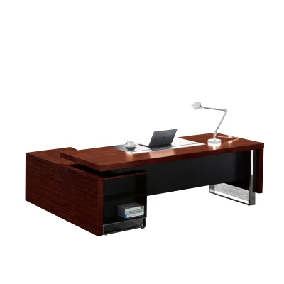  Fábrica de muebles Mesa de escritorio de acero y madera simple y moderna para la oficina del presidente y el director.