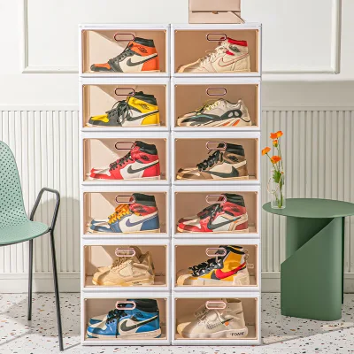 Lvcat Integrated High Shoes Cabinet Side-Opening Transparent Sneaker Shoe Box Magnet Folding Plastic Shoe Storage Rack
&lt;br /&gt;Armario de zapatos integrado Lvcat de alta calidad con apertura lateral, caja transparente para zapatillas, caja de almacenamiento de zapatos de plástico plegable con imán.