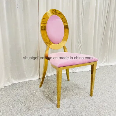 Precio barato Rosa Velvet Cojín Oro Acero inoxidable silla de boda