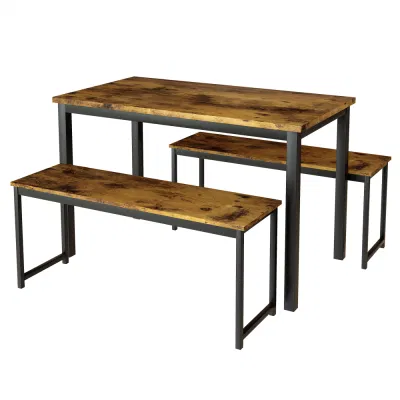 Acero y madera mesa de comedor con 2 bancos
