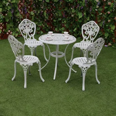 Aluminio fundido Mobiliario de jardín Muebles de patio Girasol 4 Seater Bistro comedor Juego Blanco de colores Jardín Muebles
