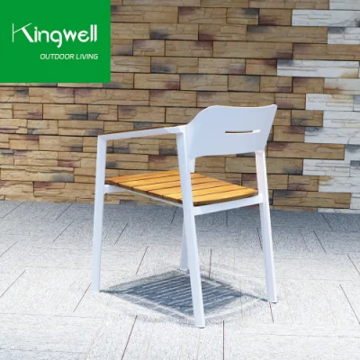 Muebles de exterior Juego de comedor de madera de teca con marco de aluminio para patio y sillas de jardín.