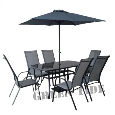  Muebles de patio al aire libre Conjuntos de comedor 8pcs con sombrilla