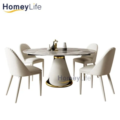 Mesa de comedor y sillas de lujo en el marco de acero inoxidable mesa de comedor de mármol moderna mesa de comedor sala de estar establecido