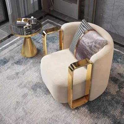 Salón Moderno sillón giratorio de oro de lujo en el marco de metal solo Sofá para muebles de salón