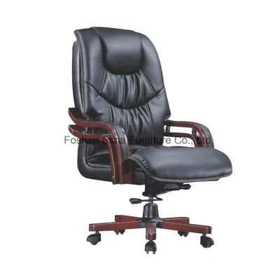 Manager de gran tamaño Ejecutiva mostrador giratorio reclinable de imitación de madera sillas de cuero