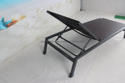 Muebles de piscina playa al aire libre, marco de aluminio con recubrimiento en polvo, tumbona de textileno.