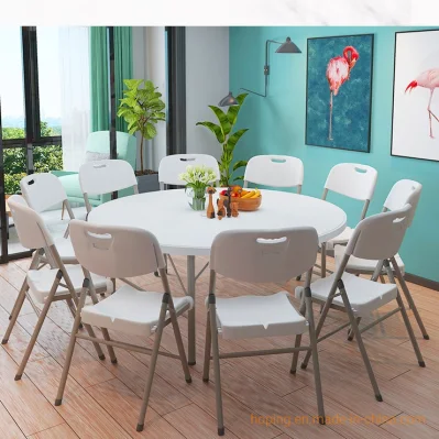  Foshan Maunfacturer Mesa de PVC redonda plegada con cuatro patas metálicas para viajes al aire libre, picnic, comedor en casa silla Wimbledon