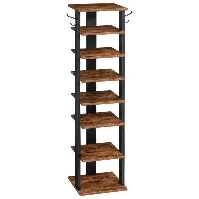  Organizador de la caja de zapatos de Tier 7 soporte de almacenamiento vertical estante estrecho para espacios pequeños de la esquina de la puerta de entrada en el armario dormitorio rústico + negro pequeño marrón oscuro