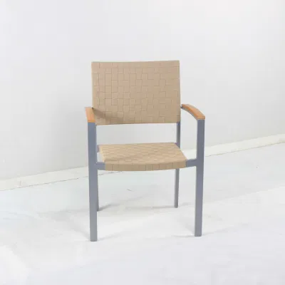 Precio barato Jardín exterior impermeable aluminio Textileno comedor silla brazo