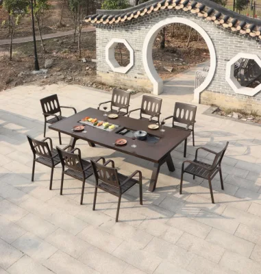 Nordic Aluminum Outdoor Garden Leisure Arts Mesas de barbacoa y sillas De Horno eléctrico de la casa Patio al aire libre Mesa larga