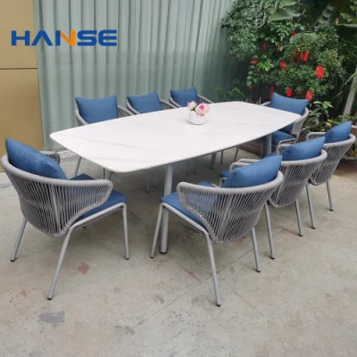 Comercio al por mayor evento de Patio de aluminio exterior mesas y sillas y mesa de comedor mesa de jardín de madera de plástico