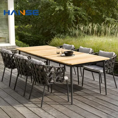 Comercio al por mayor evento de Patio de aluminio exterior mesas y sillas y mesa de comedor mesa de jardín de madera de plástico
