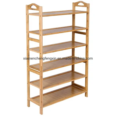 De Alta Calidad Ecológica 6 niveles de almacenamiento de Entrada, Organizador de la esquina de bambú natural Mostrar estante para los zapatos para el hogar