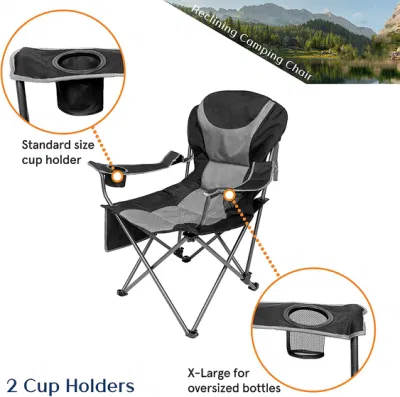 Negro plegable ligero Camping, picnic, y silla de pesca con reposabrazos y bolsa de almacenamiento