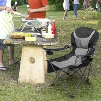 Negro plegable ligero Camping, picnic, y silla de pesca con reposabrazos y bolsa de almacenamiento