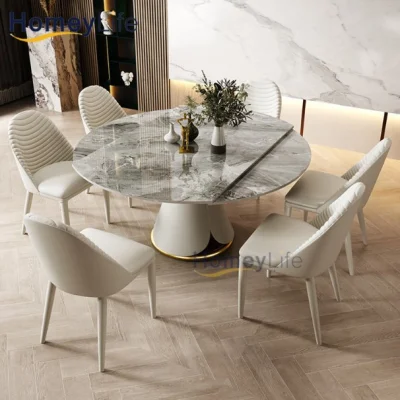 Mesa de comedor y sillas de lujo en el marco de acero inoxidable mesa de comedor de mármol moderna mesa de comedor sala de estar establecido