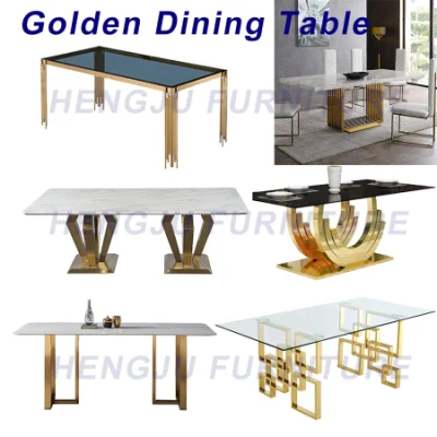 El Lujo moderno restaurante juego de mesa y silla de acero inoxidable muebles mesa de comedor rectangular con tapa de cristal o mármol mármol