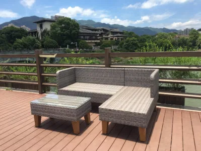 Juego de muebles de patio exterior 3 piezas de mimbre esquina sofá