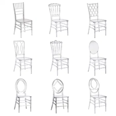 Silla de plástico transparente para eventos de resina de cristal acrílico al por mayor Tiffany Chiavari para bodas y banquetes.