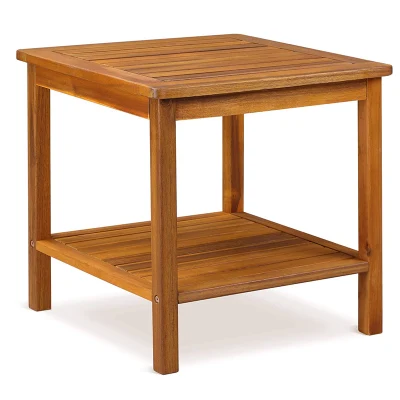  Tabla de madera de exterior en madera con pequeño patio de almacenamiento extra fin mesa para jardín