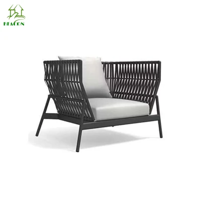 Silla de ocio exterior de alta calidad Rope Woven Waterproof Cushion Garden Silla de cátedra