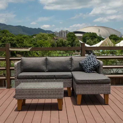 Juego de muebles de patio exterior 3 piezas de mimbre esquina sofá