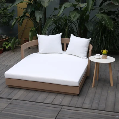  Cama de playa para 2 personas, cama de ratán doble exterior, tumbona