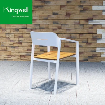 Muebles de exterior Juego de comedor de madera de teca con marco de aluminio para patio y sillas de jardín.