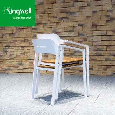 Muebles de exterior Juego de comedor de madera de teca con marco de aluminio para patio y sillas de jardín.