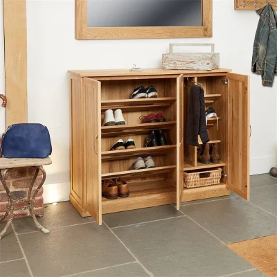  Diseño moderno clásico Roble macizo Zapata en el pasillo de la unidad de almacenamiento de varios niveles de la función 4 Zapatos de almacenamiento de la puerta de madera armario rack