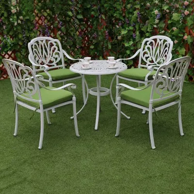 Aluminio fundido Mobiliario de jardín Muebles de patio Girasol 4 Seater Bistro comedor Juego Blanco de colores Jardín Muebles