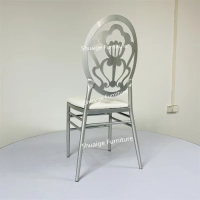 Espalda redonda Gris Color Metal Marco Blanco PU Cojín comedor Silla para banquetes