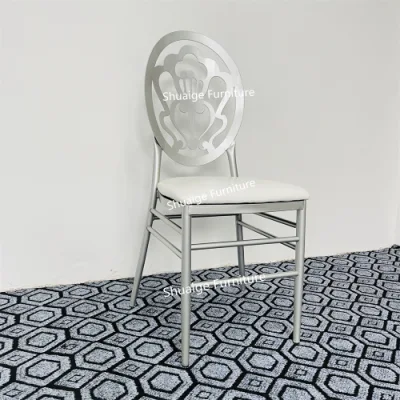  Espalda redonda Gris Color Metal Marco Blanco PU Cojín comedor Silla para banquetes