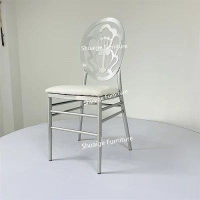 Espalda redonda Gris Color Metal Marco Blanco PU Cojín comedor Silla para banquetes