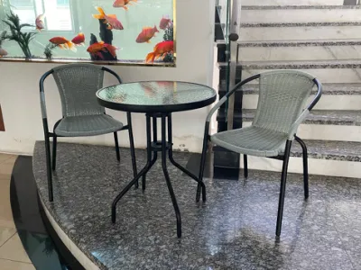 Jardín al aire libre Patio Muebles Ratán mimbre silla pila Bistro 3pcs Conjuntos