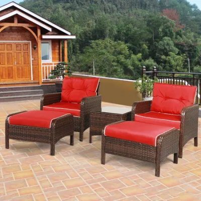 Conjunto bistró pequeño jardín al aire libre de ocio Rattan muebles de mimbre 4 sillas y mesa de 1