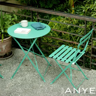  Impermeable Metal Muebles de jardín al aire libre portátil plegable Mesa de té redonda Y sillas de comedor
