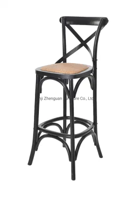 Venta al por mayor moderno caliente Madera Cross Back Bar silla de ratán (ZG25-002)