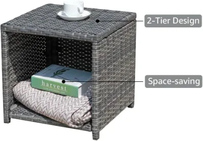 Juego de muebles de patio de 3 piezas, juego de muebles de terraza de mimbre Juegos de patio Bistro con mesa de café de almacenamiento, para césped, porche, terraza, piscina, Balcón, Jardín, exterior