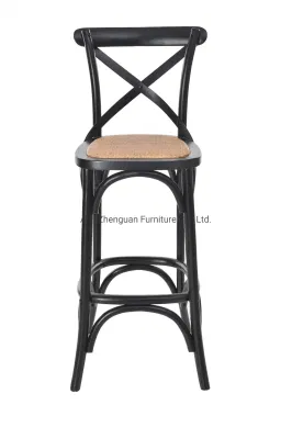 Venta al por mayor moderno caliente Madera Cross Back Bar silla de ratán (ZG25-002)