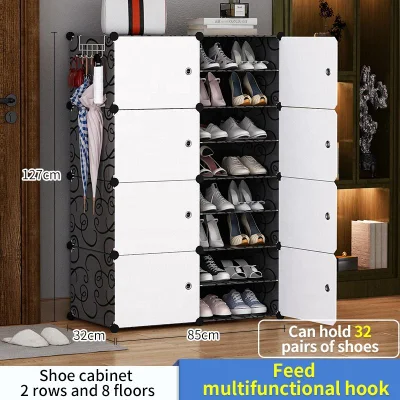 Rack de zapatas de nivel 4 de plástico multiuso con puertas de zapata pequeña Armario de almacenamiento