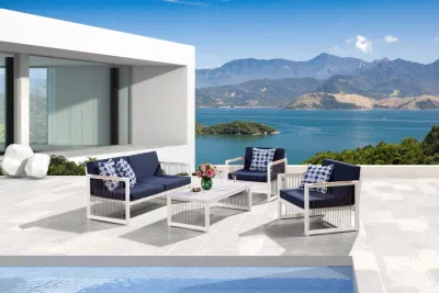  Ocio Patio Moderno marco de aluminio Muebles de comedor al aire libre cuerda tejida sofá