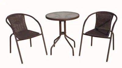 Jardín al aire libre Patio Muebles Ratán mimbre silla pila Bistro 3pcs Conjuntos