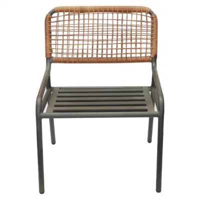  Muebles de mimbre tejido exterior silla Cafe Cafe Retro aluminio patio jardín Restaurante Flor de muebles de rattan silla conjunto bistró
