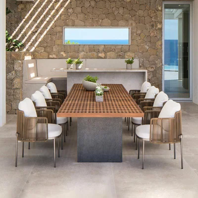 Patio de madera maciza exterior Villa Balcón Ocio Mesa comedor y.. Sillas