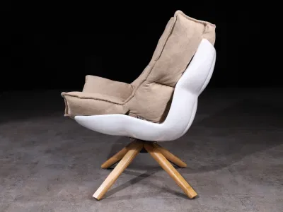 Patas de madera Fibra de vidrio giratoria Sala de estar original Design Italia exterior Sillón de la tela del salón sin armas Husk